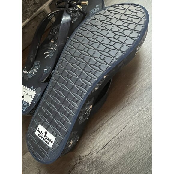 Kate Spade Blue Floral Wedge Sandals Size 9 Thong Summer Beach Party - Picture 10 of 16